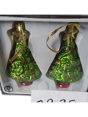 Ikea Set Of 2  Christmas Tree Ornaments With Gold Holly Pattern & Red Base